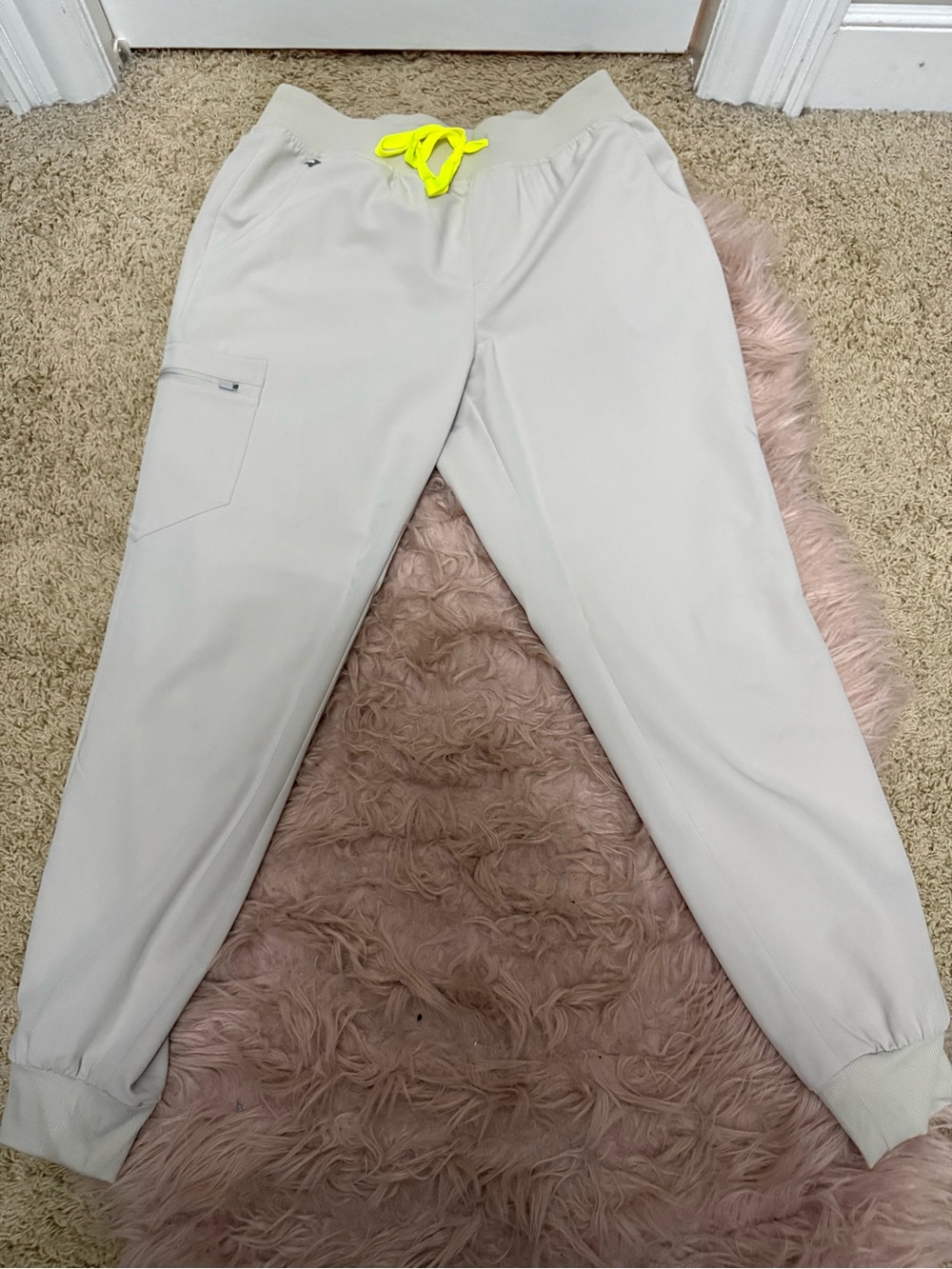 Women’s Figs Bone Jogger Pants with Neon Drawcord